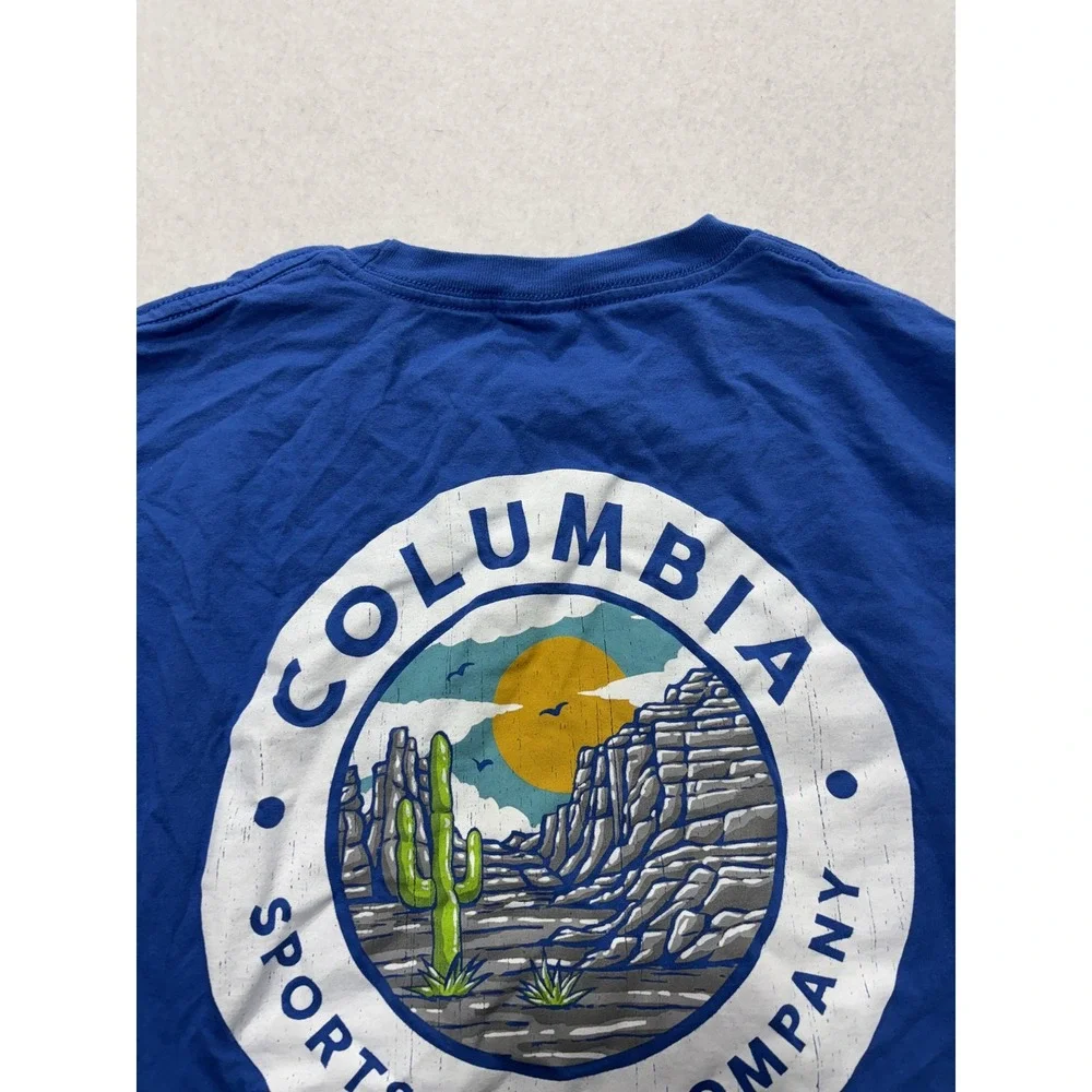 Columbia Shirt Mens Medium Blue Desert Cactus Graphic Tee Cotton Outdoor Hiking
